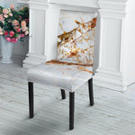 White Gold Grunge Marble Print Dining Chair Slipcover
