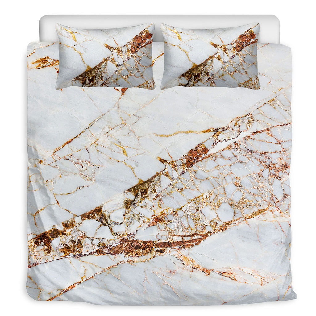 White Gold Grunge Marble Print Duvet Cover Bedding Set
