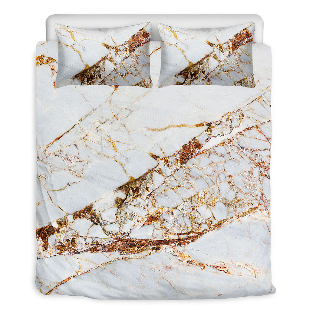 White Gold Grunge Marble Print Duvet Cover Bedding Set