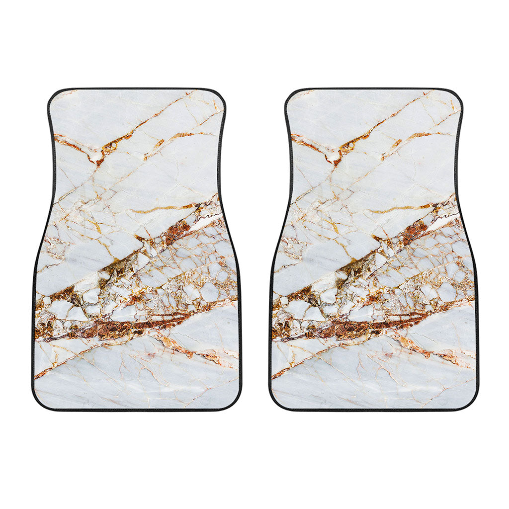 White Gold Grunge Marble Print Front Car Floor Mats