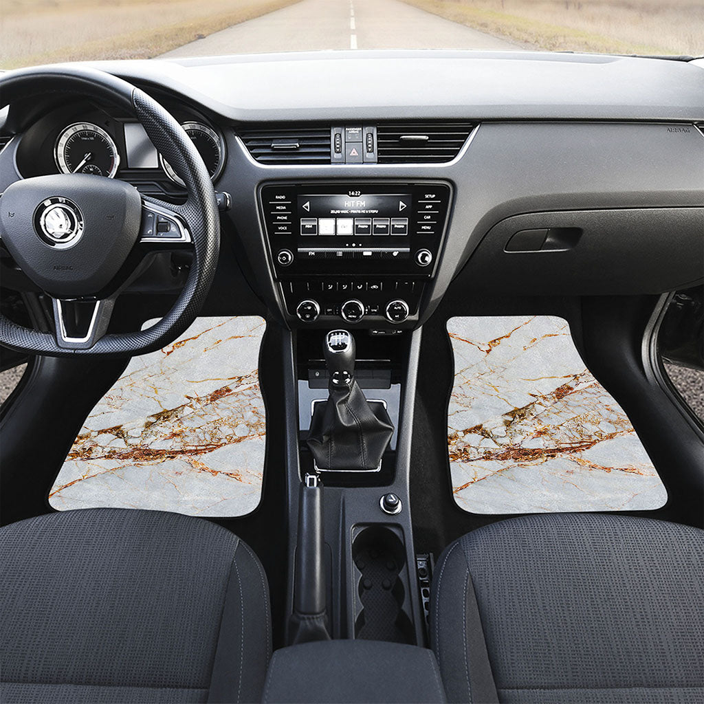 White Gold Grunge Marble Print Front Car Floor Mats
