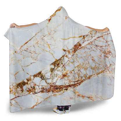 White Gold Grunge Marble Print Hooded Blanket