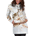 White Gold Grunge Marble Print Pullover Hoodie Dress