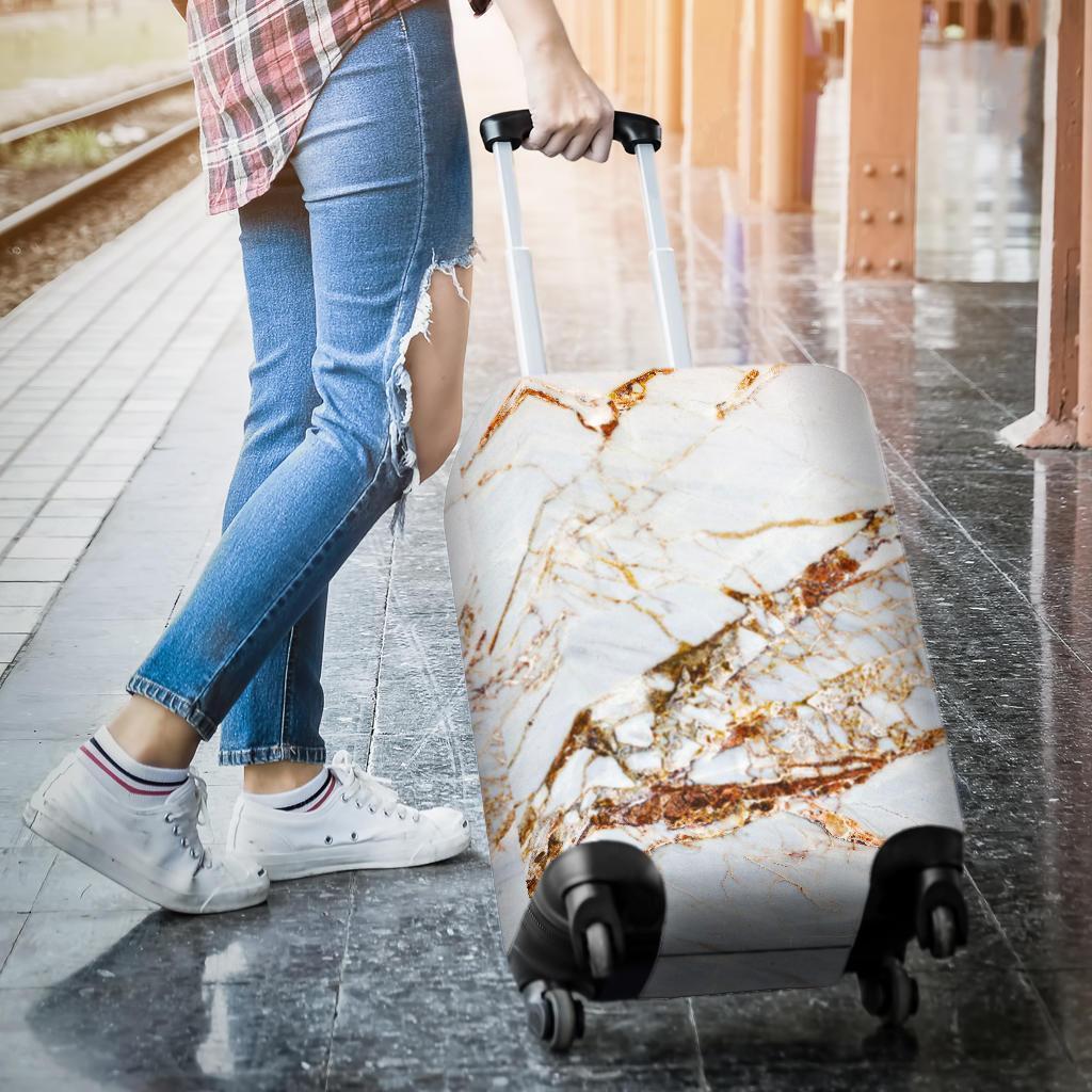 White Gold Grunge Marble Print Luggage Cover GearFrost