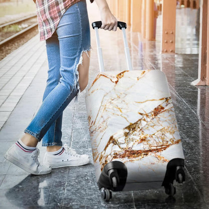 White Gold Grunge Marble Print Luggage Cover GearFrost