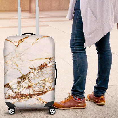 White Gold Grunge Marble Print Luggage Cover GearFrost