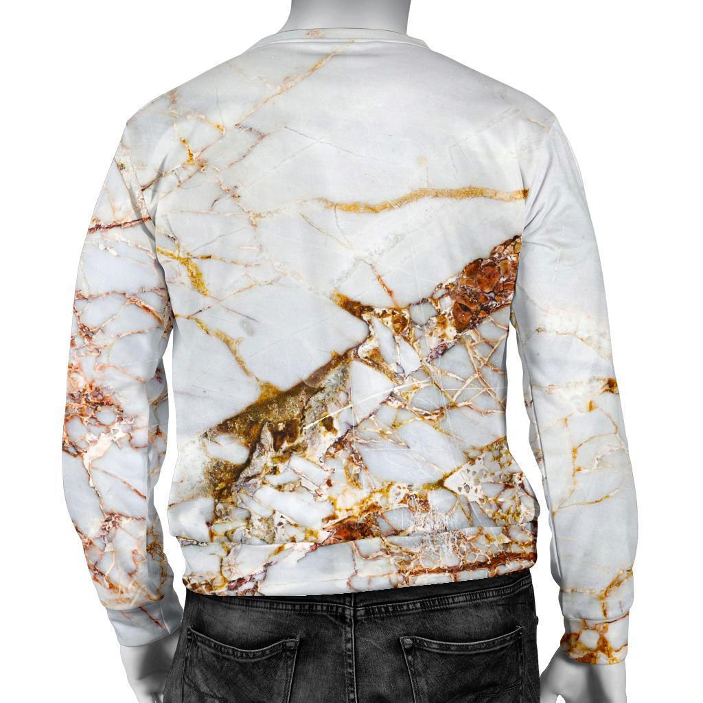 White Gold Grunge Marble Print Men's Crewneck Sweatshirt GearFrost