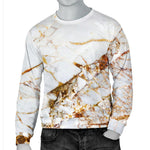 White Gold Grunge Marble Print Men's Crewneck Sweatshirt GearFrost