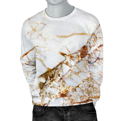 White Gold Grunge Marble Print Men's Crewneck Sweatshirt GearFrost