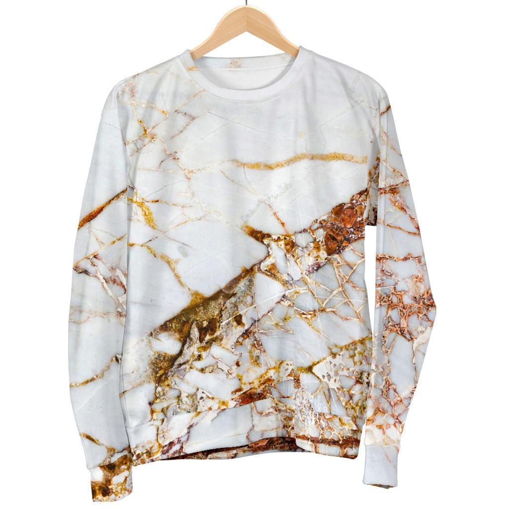 White Gold Grunge Marble Print Men's Crewneck Sweatshirt GearFrost