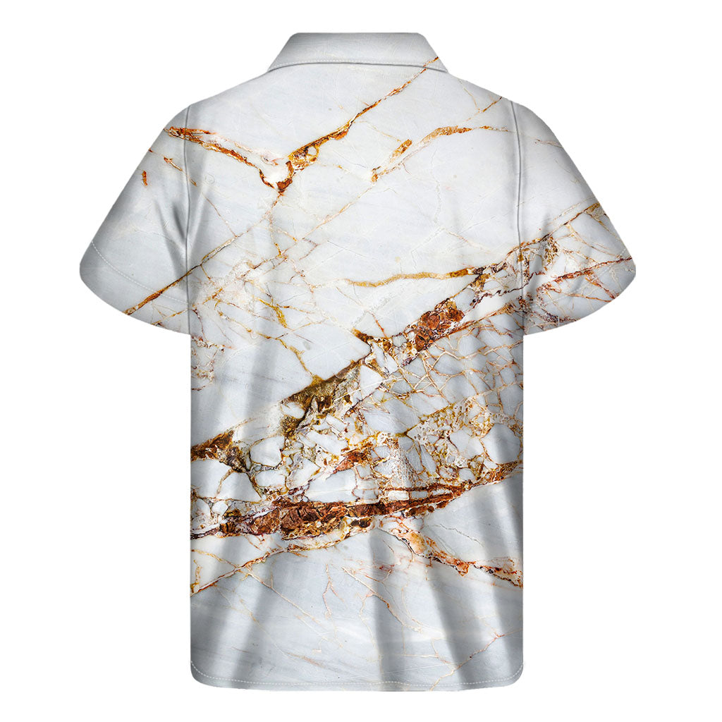 White Gold Grunge Marble Print Men's Short Sleeve Shirt