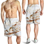 White Gold Grunge Marble Print Men's Shorts