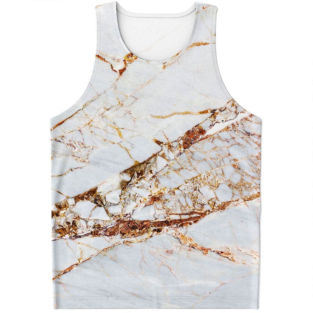 White Gold Grunge Marble Print Men's Tank Top