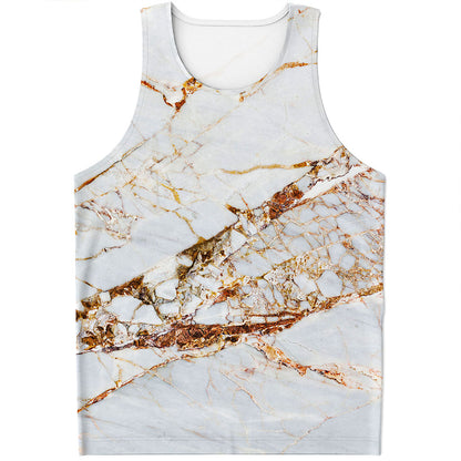 White Gold Grunge Marble Print Men's Tank Top