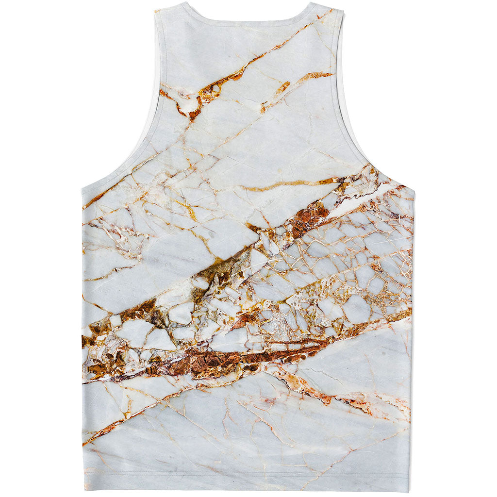 White Gold Grunge Marble Print Men's Tank Top