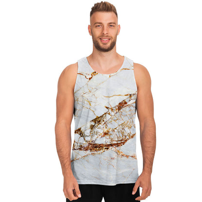 White Gold Grunge Marble Print Men's Tank Top