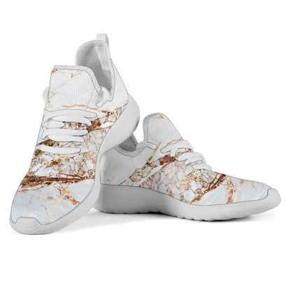 White Gold Grunge Marble Print Mesh Knit Shoes GearFrost