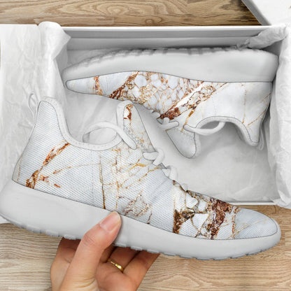 White Gold Grunge Marble Print Mesh Knit Shoes GearFrost