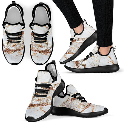 White Gold Grunge Marble Print Mesh Knit Shoes GearFrost