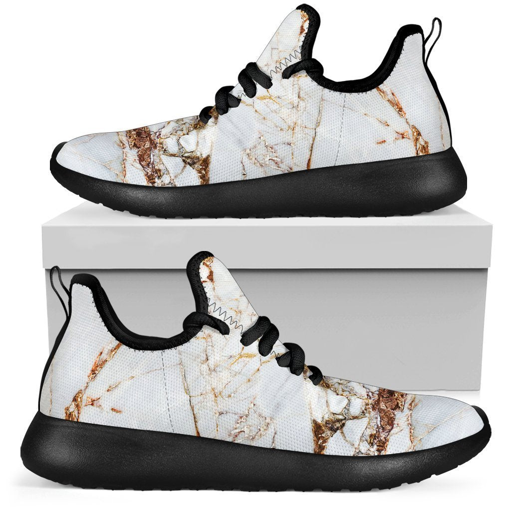 White Gold Grunge Marble Print Mesh Knit Shoes GearFrost