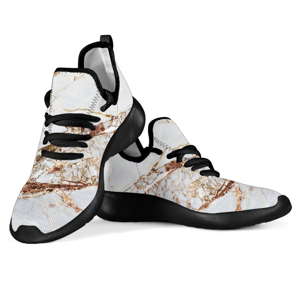 White Gold Grunge Marble Print Mesh Knit Shoes GearFrost