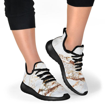 White Gold Grunge Marble Print Mesh Knit Shoes GearFrost