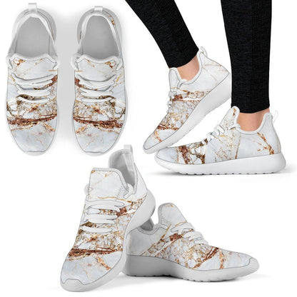 White Gold Grunge Marble Print Mesh Knit Shoes GearFrost