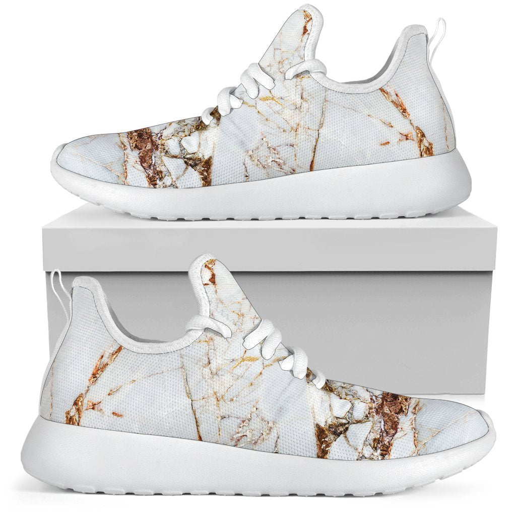 White Gold Grunge Marble Print Mesh Knit Shoes GearFrost