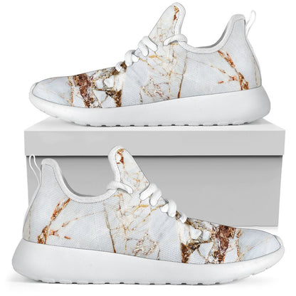 White Gold Grunge Marble Print Mesh Knit Shoes GearFrost