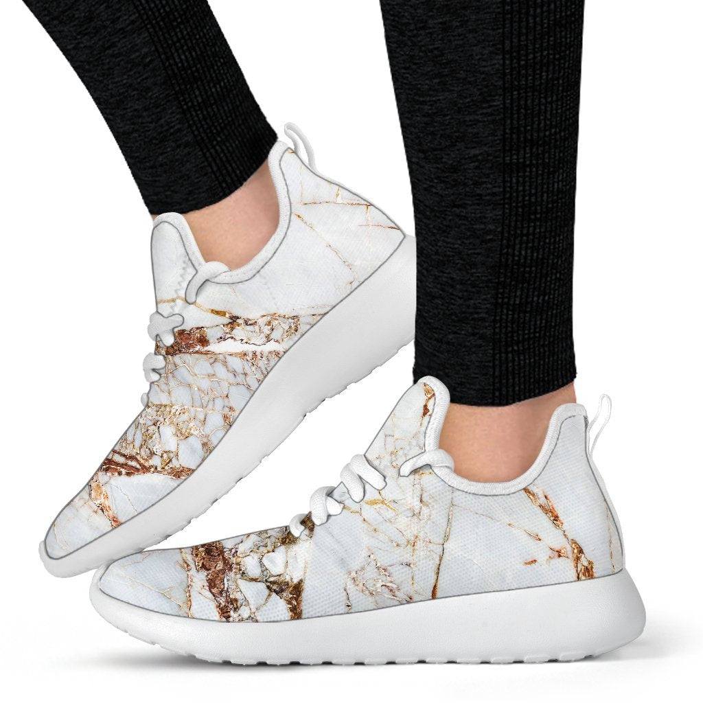 White Gold Grunge Marble Print Mesh Knit Shoes GearFrost