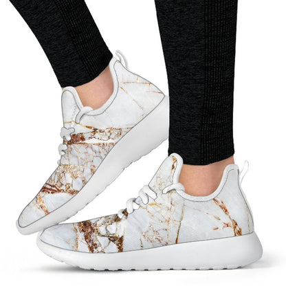 White Gold Grunge Marble Print Mesh Knit Shoes GearFrost
