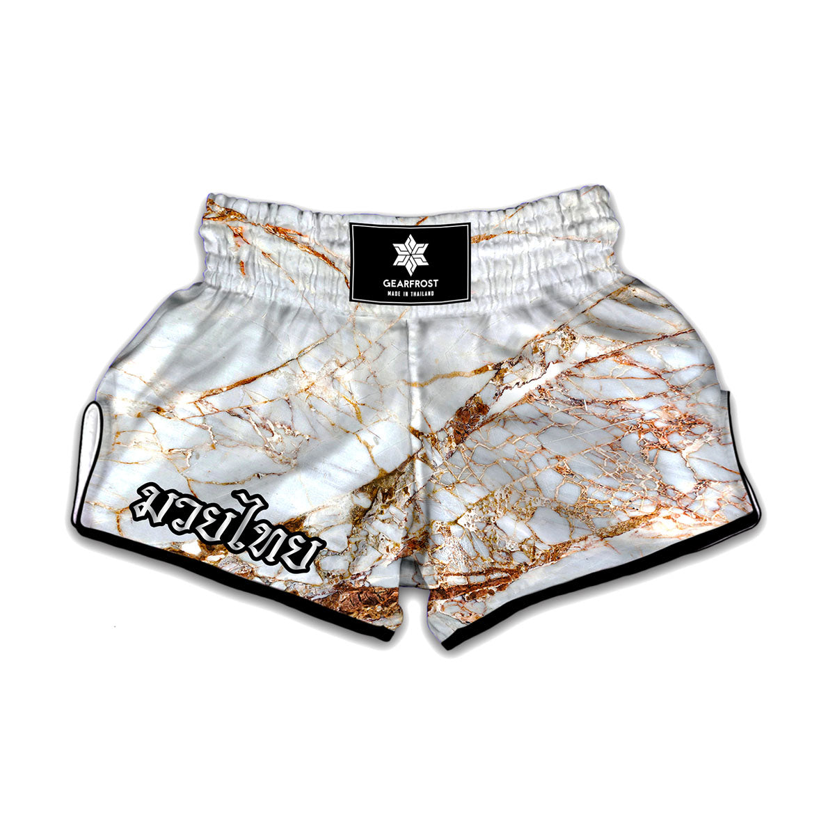 White Gold Grunge Marble Print Muay Thai Boxing Shorts