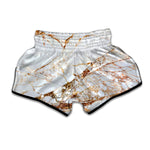 White Gold Grunge Marble Print Muay Thai Boxing Shorts