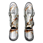 White Gold Grunge Marble Print Muay Thai Shin Guard