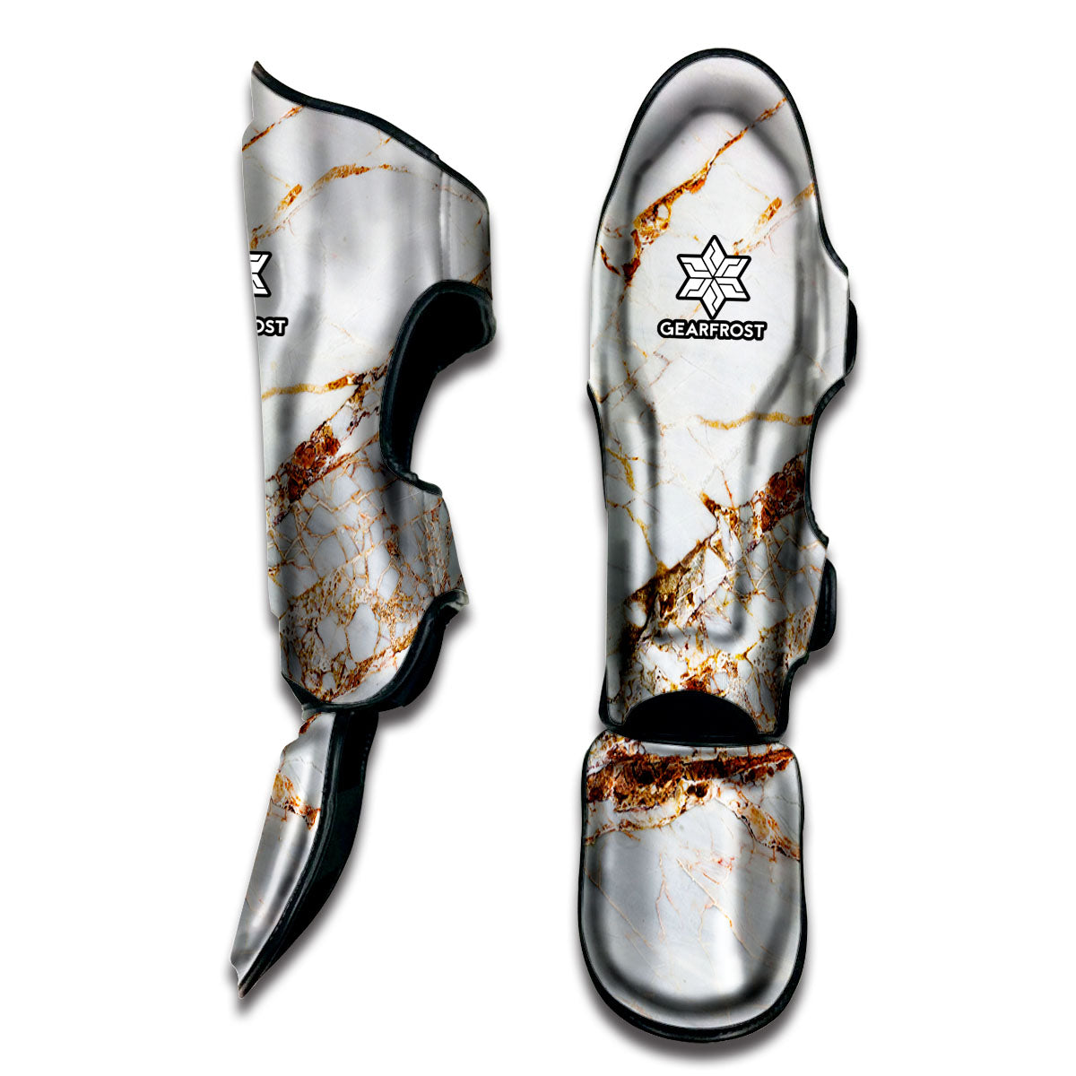 White Gold Grunge Marble Print Muay Thai Shin Guard