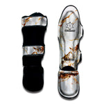 White Gold Grunge Marble Print Muay Thai Shin Guard
