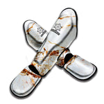 White Gold Grunge Marble Print Muay Thai Shin Guard