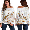 White Gold Grunge Marble Print Off The Shoulder Sweatshirt