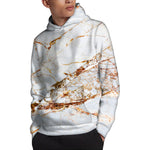 White Gold Grunge Marble Print Pullover Hoodie