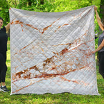 White Gold Grunge Marble Print Quilt