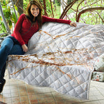 White Gold Grunge Marble Print Quilt