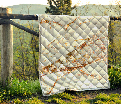 White Gold Grunge Marble Print Quilt