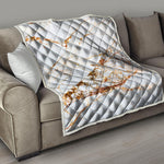 White Gold Grunge Marble Print Quilt