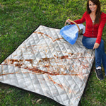 White Gold Grunge Marble Print Quilt