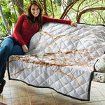 White Gold Grunge Marble Print Quilt