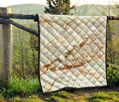 White Gold Grunge Marble Print Quilt