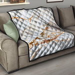 White Gold Grunge Marble Print Quilt