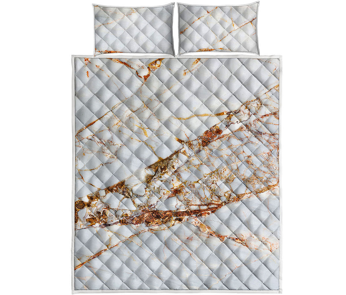 White Gold Grunge Marble Print Quilt Bed Set