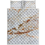 White Gold Grunge Marble Print Quilt Bed Set