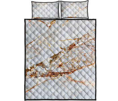 White Gold Grunge Marble Print Quilt Bed Set